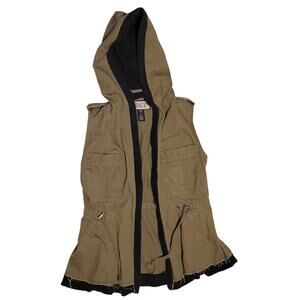 Buckle BKE Olive Canvas Hooded Pocketed Vest Womens Sz Small Sleeveless Raw Hem